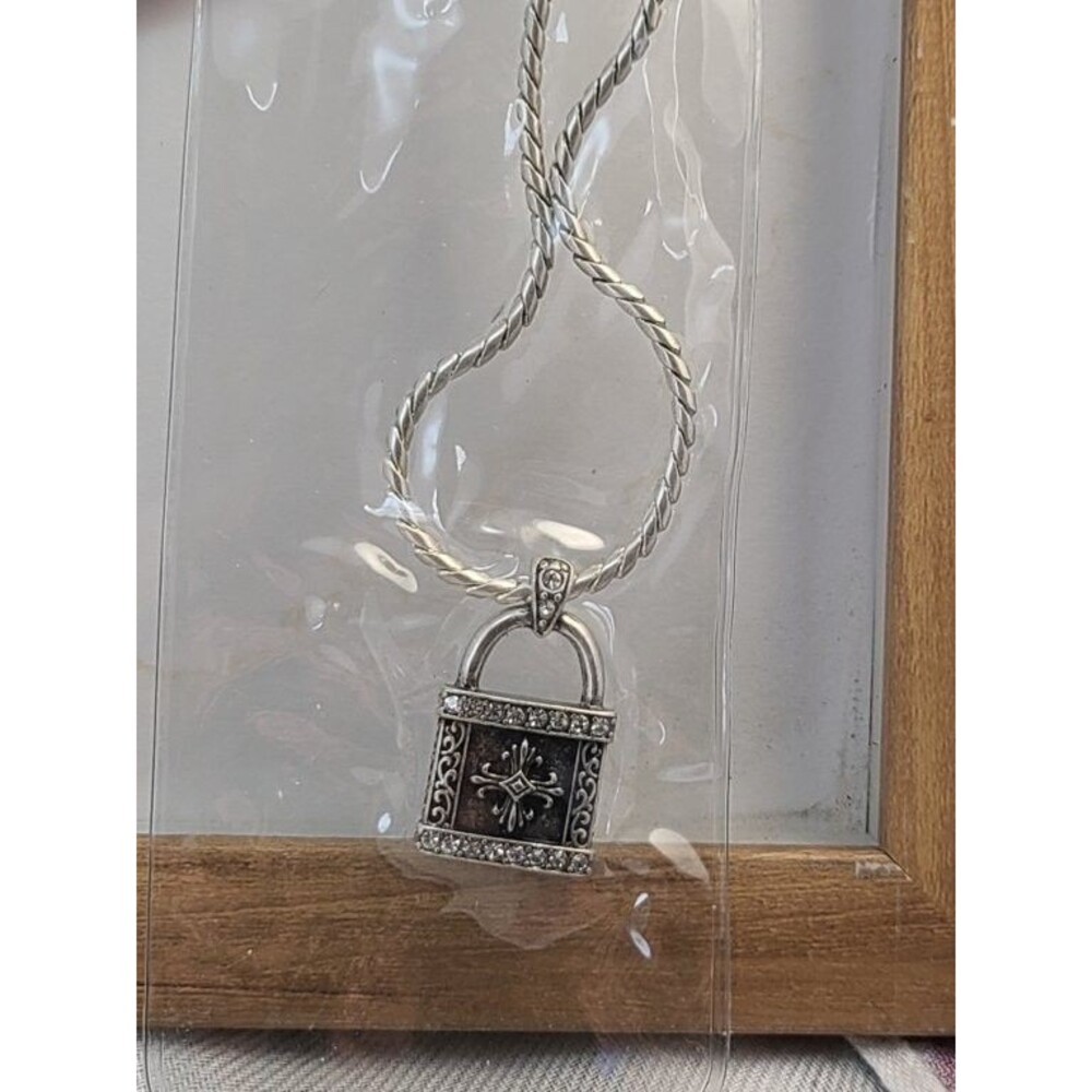 Stigma Lock Pendant Necklace Silver Rope Chain Rhinestone Padlock NIP